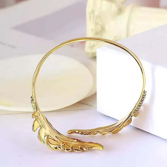 ALEXIS BITTAR Bypass Crystal Gold Leaf Cuff Bangle in Gold - Adjustable - Picture 5 of 9